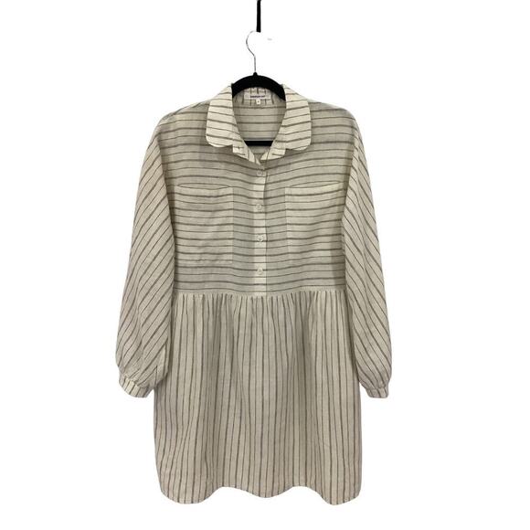 Emerson Fry Selma Long Sleeve Dress In Ivory Hemp Stripe Organic Size Medium - Picture 2 of 16